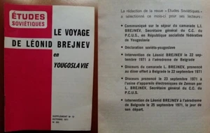 C1 Voyage de LEONID BREJNEV en YOUGOSLAVIE ETUDES SOVIETIQUES 1971 Russie URSS - Picture 1 of 1