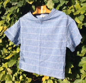 TOAST BLUE CHAMBRAY DENIM BOXY T SHIRT TOP LINEN COTTON STRIPY BOAT NECK UK 8 - Picture 1 of 14