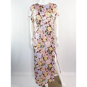 ASOS Design Brown Floral Maxi Dress Size 14 Short Sleeve Side Slit Shift New - Picture 1 of 10