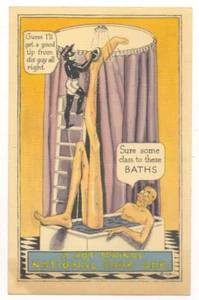 HOT SPRINGS NATIONAL PARK AR seltene 1930er Jahre Leinen Postkarte BAD ÜBERTREIBUNG - Bild 1 von 2