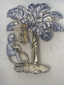 MJ Banana Tree Palm MonkeyPendant Pin Brooch Silver Gold Pendant - Picture 1 of 7