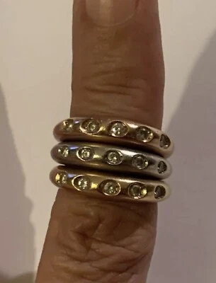 3 Anillos Apilables de Oro con Diamantes 14k Amarillo Rosa Blanco Talla 6 De Colección 11,5 gr Foto 1 de 4
