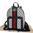 GUCCI Logo Ophidia GG Pattern Backpack Bag Supreme Leather Navy Blue SHW 42RJ111