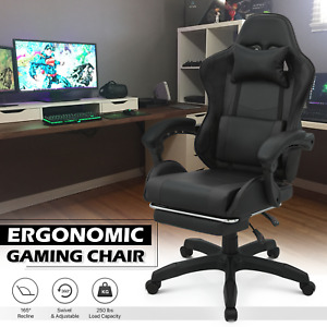 [Lumbar Support+Footrest] Reclinable Gaming Chair Ergonomic Computer Swivel Seat