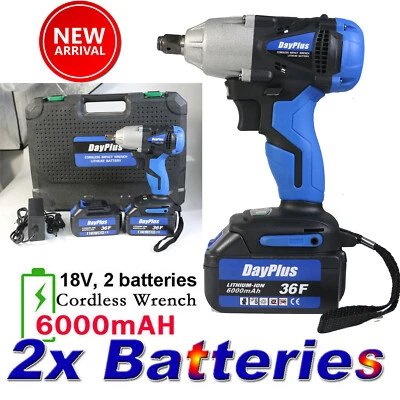 DAYPLUS 2X Battery Cordless Impact Wrench 1/2" inch Impact Driver Ratchet Rattle Nut Gun