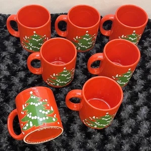 WAECHTERSBACH Large Christmas Tree Mugs set 7 Red coffee Hot Cocoa Vintage - Picture 1 of 7