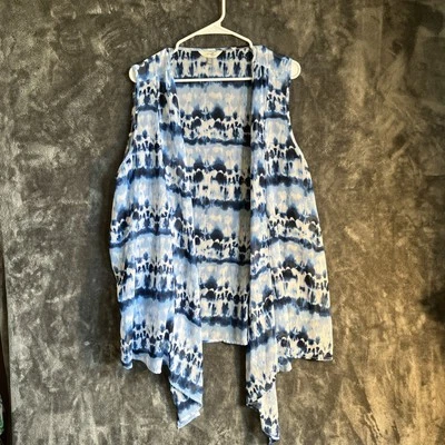 Chaleco Terra & Sky Para Mujer 0X 14W Azul Blanco Tie Dye Transparente Sin Mangas Top Elástico Foto 1 de 4