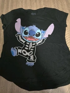 Disney Stitch Skeleton Graphic T-Shirt Halloween Girls Size Xl 14-16 - Picture 1 of 2