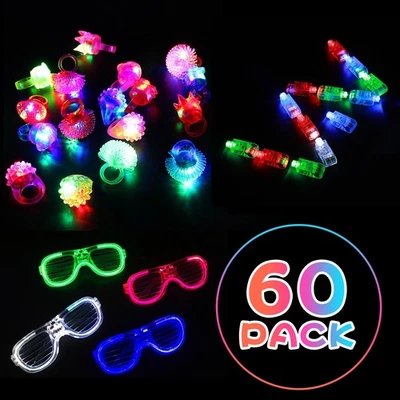 Paquete de 60 juguetes de fiesta divertidos con luces LED para cumpleaños, vacaciones Foto 1 de 4