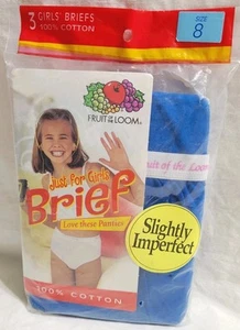 Vtg Fruit of the Loom Just For Girls Briefs Sz 8 NOS 1999 Panties Pkg of 3 Blue - Picture 1 of 9