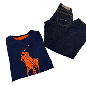 Polo Ralph Lauren Boys Outfit Jeans & Long Sleeve Navy Shirt Big Pony Sz 10 - Picture 1 of 15