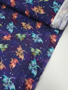 Navy/Red/Green Dragons and Stars Mythical Fantasy Beasts Cotton - Joann Fabric - Picture 1 of 4