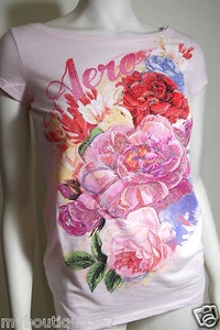 AEROPOSTALE TOP PINK CREW NECK PRINTED TEE TOP WITH LOGO NEW WITH TAG - Picture 1 of 3