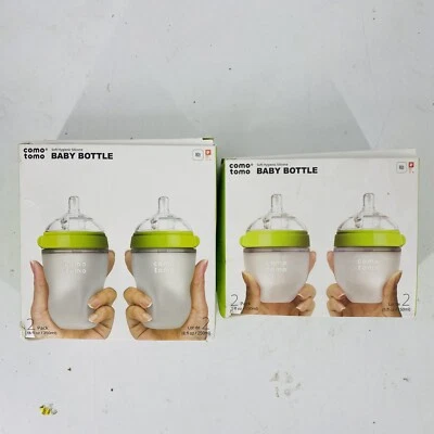 Lot of 4 Como Tomo Green Soft Silicone Baby Bottle Set 5 ounce & 8 ounce - Image 1 of 4