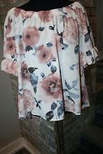 Sienna Sky Womens Pink Blue Floral Off the Shoulder Blouse SZ S