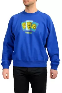 Versace Men's College Fit Royal Blue Logo Print Crewneck Sweatshirt US XS IT 46 - Picture 1 of 6