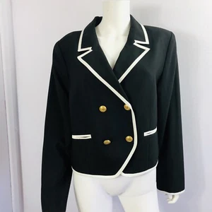 FRAME Black White Contrast Trim Double Breasted Blazer Jacket Wool Size 16 NWT - Picture 1 of 12