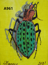 A961  ORIGINAL ACRYLIC ACEO PAINTING BY LJH  "BEETLE"