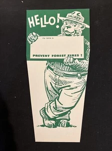 Vintage Smokey the Bear Namensschild - Hello My Name Is - Prevent Forest Fires NOS - Bild 1 von 3