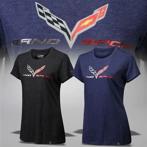 2017-2019 Corvette C7 Womens Grand Sport Script & Crossed Flags T-Shirt 637655 - Picture 1 of 7