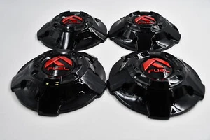 Set 4 Fuel Offroad 5/6 Lug Center Caps Gloss Black Red Contra D643 1003-81GBQ - Picture 1 of 7
