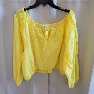 Chelsea Violet Womens Top Large Yellow Linen Blend Cropped Boho Prairie 17169 - Picture 1 of 9