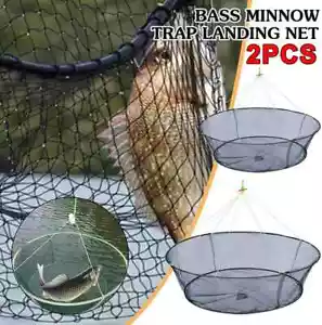 2PCS Foldable Drop Fishing Landing Net Trap Cage Prawn Bait Shrimp Pond Mesh - Picture 1 of 9