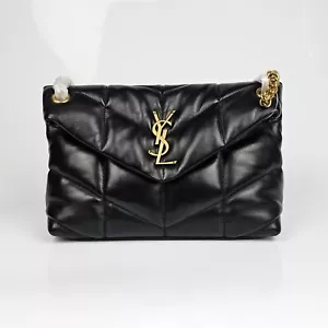 SAINT LAURENT Small Puffer Loulou Black And Gold Leather Shoulder Bag New - Picture 1 of 11