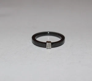 STERLING SILVER 925 TGGC Gems TV Black Ceramic White Diamond Band RING Size N - Picture 1 of 4