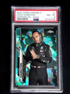 LEWIS HAMILTON 2020 TOPPS CHROME SAPPHIRE F1 CARD #1 AQUA 02/99 PSA 8 RARE! - Picture 1 of 5