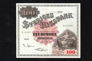 πΈπͺ Sweden Sveriges Riksbank 100 Kronor 1960 P 48 RARE * King Gustav * Bank Not - Picture 1 of 2