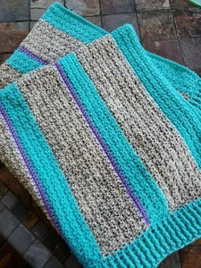 Hand Crochet Baby Blanket Afghan lavender Gray turquoise Unisex - Picture 1 of 5