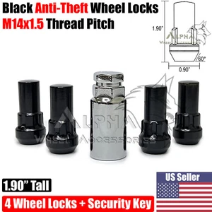 4 Black Wheel Locks 14x1.5 For Jeep Wrangler Gladiator Grand Cherokee + Key 1.9" - Picture 1 of 6