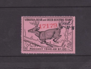 State Hunting/Fishing Revenues - VA - 1948 Bear/Deer Res. Stamp ($1) - Used - Picture 1 of 1