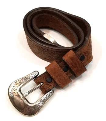 Vtg Justin Sz 26 Top Grain Cowhide Brown Tooled Western Leather Belt 161BD 1993 - Image 1 of 4