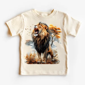 Retro Lion Jungle Watercolor Nature Scene Shirt - Kids Tee - Picture 1 of 6