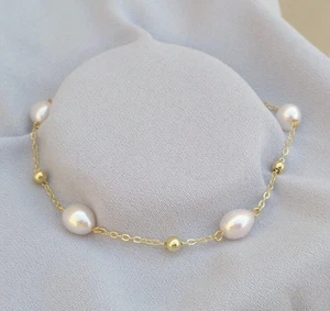 Brazalete de perlas blancas naturales del Mar del Sur de 7,5"-8 pulgadas cierre P de oro de 14 k - Imagen 1 de 5