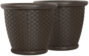 2 -Pack Planter  Durable Pots Garden Round 18-in W Brown Resin Indoor/Outdoor - Picture 1 of 3