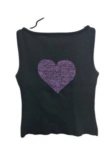 TSP Damen schwarz ärmellos Strick Top lila Glitzer Herz Design Größe Large Tren - Bild 1 von 9