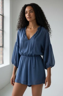 Alice And Olivia Callan Striped Sapphire Blue Romper Size 4 $395 - image 1 of 4