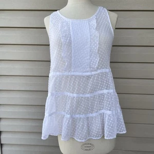 Top blusa donna Anthropologie Maeve bianco a pois trasparente senza maniche piccolo - Foto 1 di 10