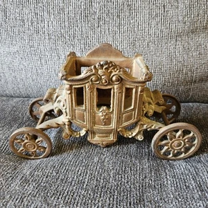Vintage Gold Cast Iron Art Cinderella Carriage Coach Lamp Base No Lid - Picture 1 of 13