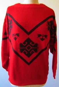 MAGLIONE PULLOVER OVERSIZE CONTEMPO CASUAL ROSSO NERO GRAFICO GROSSO TG MED LRG - Foto 1 di 4