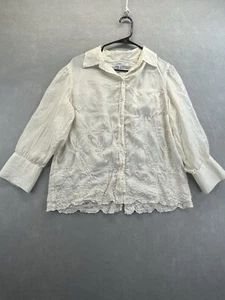 Coldwater Creek Silk Embroidered Shirt Button Up Size S Ivory - Picture 1 of 20