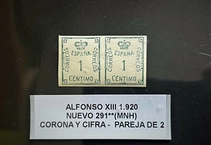 SELLO ESPAÑA 1920 CORONA Y CIFRA 291** (MNH) EN BLOQUE DE 2 - Imagen 1 de 1
