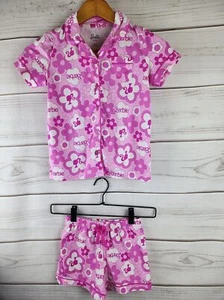 Barbie 2 Piece Pajama Set Girls S 6X Pink white flowers - Picture 1 of 5