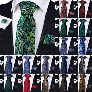 Beige Floral Silk Mens Tie Wedding Necktie Hanky Cufflinks 3PCS Jacquard Prom UK - Picture 1 of 187