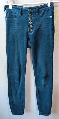 Anthropologie Pilcro Azul Teal Tiro Alto Ajustado Botón Mosca Pana Talla 26 Foto 1 de 4