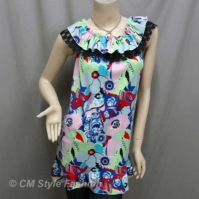 Top túnica colorido artístico estampado floral sobre hombros descubiertos multicolor M Foto 1 de 4