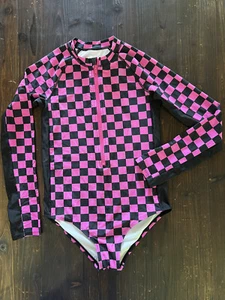 #25519 GIrls One Piece Pink/Black Checkerboard Bathing Suit - Neon Rebels - Picture 1 of 3